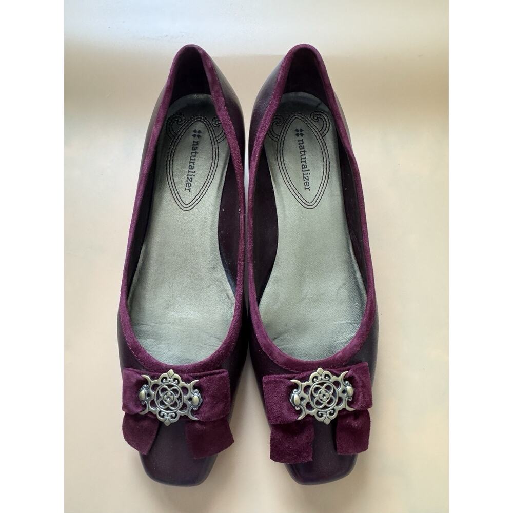 Naturalizer Prenzie Womens 7.5 Burgundy Leather Suede Ballet Flat Bow Ornate Y2K